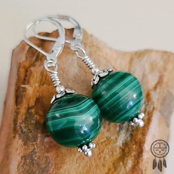 Kachina Jewelry Jewelry - Malachite Gemstone Earrings Sterling Silver